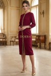 Rochie cocktail Matilde din stofa visinie cu aplicatii aurii si crapatura