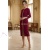 Rochie cocktail Matilde din stofa visinie cu aplicatii aurii si crapatura