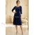 Rochie Medeea din catifea bleumarin, cu aplicatie la decolteu si croiala clos