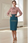 Rochie office Morena din stofa si tripluvoal, cu esarfa si curea