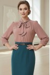 Rochie office Morena din stofa si tripluvoal, cu esarfa si curea