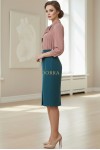 Rochie office Morena din stofa si tripluvoal, cu esarfa si curea