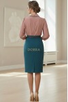 Rochie office Morena din stofa si tripluvoal, cu esarfa si curea