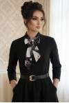Rochie office Napoli din stofa neagra, cu esarfa si curea
