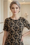 Rochie Nemira din jerse negru cu imprimeu spirale, croială în clini și mânecă scurtă