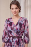 Rochie Olimpia din voal vișiniu abstract, piepții petrecuți și curea