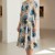 Rochie de zi Oliveira din barbie cu imprimeu floral turquoise, maneci 3/4, croiala lejera
