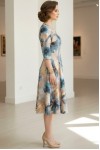Rochie de zi Oliveira din barbie cu imprimeu floral turquoise, maneci 3/4, croiala lejera