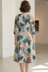Rochie de zi Oliveira din barbie cu imprimeu floral turquoise, maneci 3/4, croiala lejera