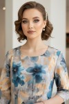 Rochie de zi Oliveira din barbie cu imprimeu floral turquoise, maneci 3/4, croiala lejera