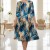 Rochie de zi Oliveira din barbie cu imprimeu abstract turquoise, maneci 3/4, croiala lejera