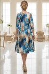 Rochie de zi Oliveira din barbie cu imprimeu abstract turquoise, maneci 3/4, croiala lejera