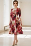 Rochie de zi Oliveira din barbie cu imprimeu abstract rosu, maneci 3/4, croiala lejera