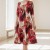 Rochie de zi Oliveira din barbie cu imprimeu abstract rosu, maneci 3/4, croiala lejera
