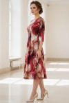 Rochie de zi Oliveira din barbie cu imprimeu abstract rosu, maneci 3/4, croiala lejera