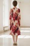 Rochie de zi Oliveira din barbie cu imprimeu abstract rosu, maneci 3/4, croiala lejera