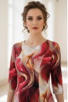 Rochie de zi Oliveira din barbie cu imprimeu abstract rosu, maneci 3/4, croiala lejera