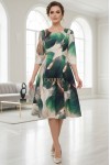 Rochie de zi Oliveira din barbie cu imprimeu abstract verde, maneci 3/4, croiala lejera
