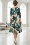 Rochie de zi Oliveira din barbie cu imprimeu abstract verde, maneci 3/4, croiala lejera