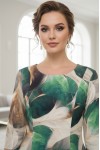Rochie de zi Oliveira din barbie cu imprimeu abstract verde, maneci 3/4, croiala lejera