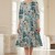 Rochie de zi Oliveira din barbie cu imprimeu floral verde, maneci 3/4, croiala lejera