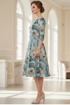 Rochie de zi Oliveira din barbie cu imprimeu floral verde, maneci 3/4, croiala lejera