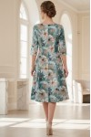 Rochie de zi Oliveira din barbie cu imprimeu floral verde, maneci 3/4, croiala lejera