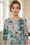 Rochie de zi Oliveira din barbie cu imprimeu floral verde, maneci 3/4, croiala lejera