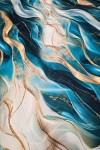 Rochie de zi Oliveira din barbie cu imprimeu abstract turquoise-auriu, maneci 3/4, croiala lejera