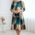 Rochie de zi Oliveira din barbie cu imprimeu abstract turquoise-caramel, maneci 3/4, croiala lejera