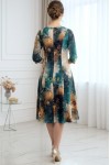 Rochie de zi Oliveira din barbie cu imprimeu abstract turquoise-caramel, maneci 3/4, croiala lejera