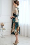 Rochie de zi Oliveira din barbie cu imprimeu abstract turquoise-caramel, maneci 3/4, croiala lejera