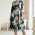 Rochie de zi Oliveira din barbie cu imprimeu abstract turquoise-ivoire, maneci 3/4, croiala lejera