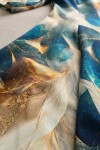 Rochie de zi Oliveira din barbie cu imprimeu abstract turquoise-ivoire, maneci 3/4, croiala lejera