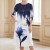 Rochie de zi Orchid din stofa ivoire cu bleumarin, croială largă și mânecă din voal
