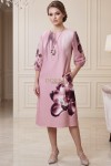Rochie de zi Orchid din stofa roz prafuit cu imprimeu floral, croială largă și mânecă din voal