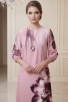 Rochie de zi Orchid din stofa roz prafuit cu imprimeu floral, croială largă și mânecă din voal