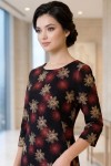 Rochie Palloma cu croiala usor cambrata, imprimeu flori bej, maneca 3/4 si buzunare