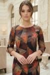 Rochie Palloma cu croiala usor cambrata, imprimeu geometric multicolor, maneca 3/4 si buzunare