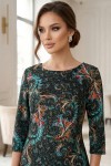 Rochie Palloma cu croiala usor cambrata, imprimeu turquoise, maneca 3/4 si buzunare