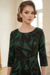 Rochie Palloma cu croială ușor cambrată, imprimeu geometric verde, mânecă 3/4 și buzunare