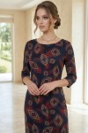 Rochie Palloma cu croială ușor cambrată, bleumarin imprimat, mânecă 3/4 și buzunare