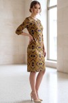 Rochie Palloma cu croială ușor cambrată, bleumarin cu galben muștar, mânecă 3/4 și buzunare