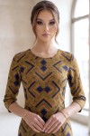 Rochie Palloma cu croială ușor cambrată, bleumarin cu galben muștar, mânecă 3/4 și buzunare