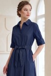 Rochie midi Paula din bumbac bleumarin, închidere cu nasturi și cordon