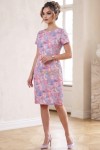 Rochie de zi Perla cu imprimeu piersiciu, ușor cambrată, cu mânecă scurtă