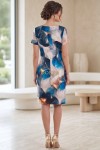 Rochie de zi Perla cu imprimeu turquoise-caramel, ușor cambrată, cu mânecă scurtă