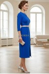 Rochie Raisa din jerse albastru regal, cu pense in talie si curea