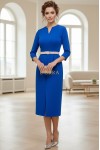 Rochie Raisa din jerse albastru regal, cu pense in talie si curea