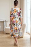 Rochie Raluca din voal ivoire cu imprimeu floral și volane
